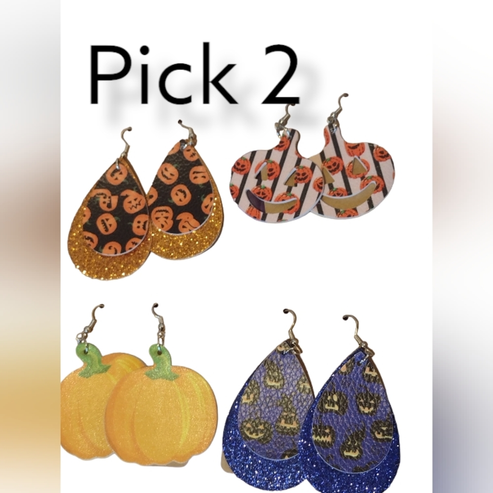 #41 PICK TWO PAIRS HALLOWEEN EARRING NEW BLACK WITCHES CAULDRON - Picture 7 of 8